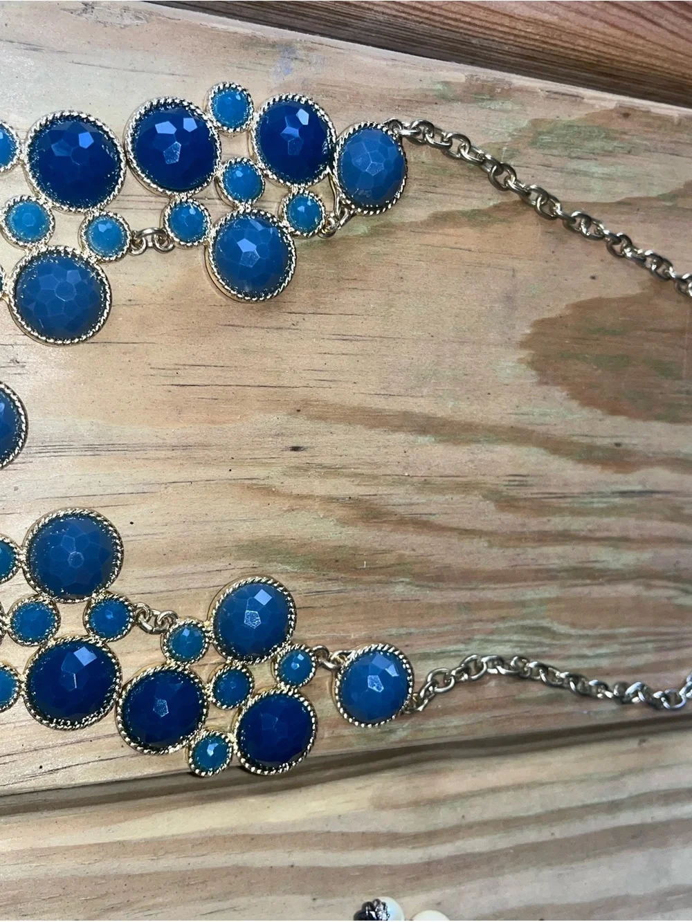 Charming Charlie Gold-Plated Blue Gem Statement Necklace